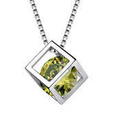 3D Cube Birthstone August Peridot Necklace Sterling Silver - Necklaces - Aurora Tears
